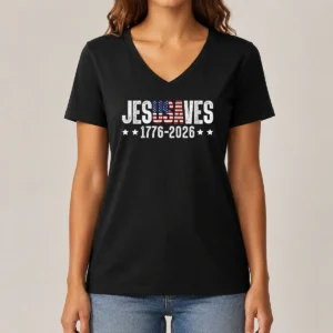 Funny Jesus Saves USA 1776 2026 250 Years V-Neck Shirt