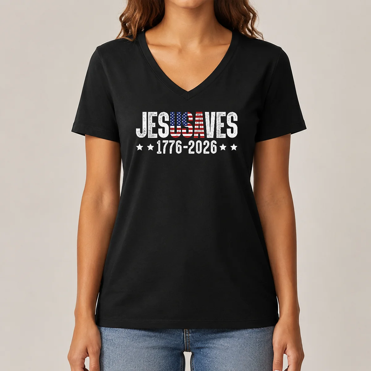 Funny Jesus Saves USA 1776 2026 V-Neck Shirt Funny Jesus Saves USA 1776 2026 V-Neck Shirt
