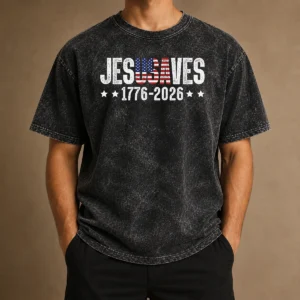 Funny Jesus Saves USA 1776 2026 250 Years Washed T-Shirt