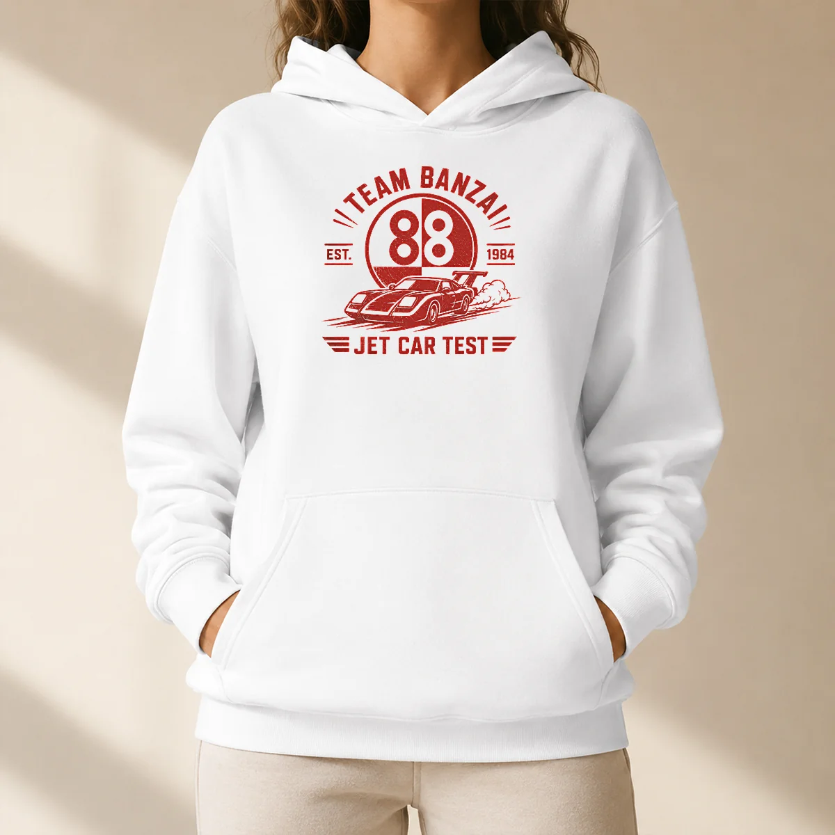 Funny Jet Car Test Hoodie in black, featuring a bold graphic print on front with comfortable fit