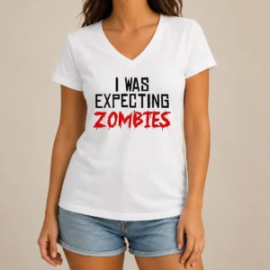 Funny Premium I Was Expecting Zombies V-Neck Shirt