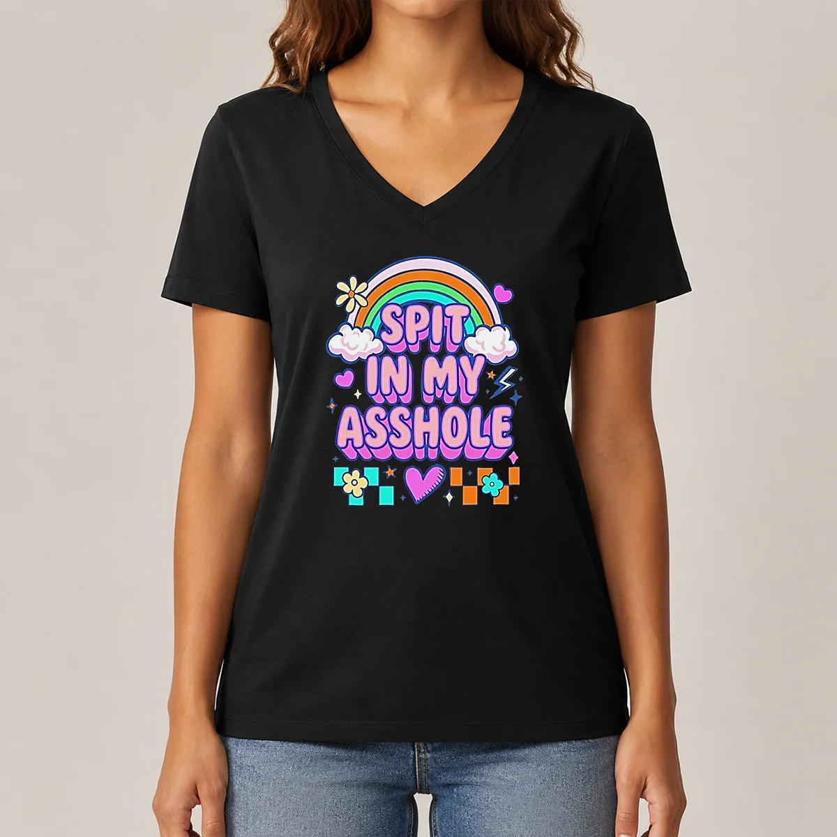 Funny Spit In My Asshole V-Neck Shirt Funny Spit In My Asshole V-Neck Shirt