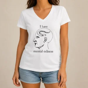 Good I Have Mental Eelness Eel Funny Pun Humor V Neck Shirt in charcoal gray with witty eel graphic and text