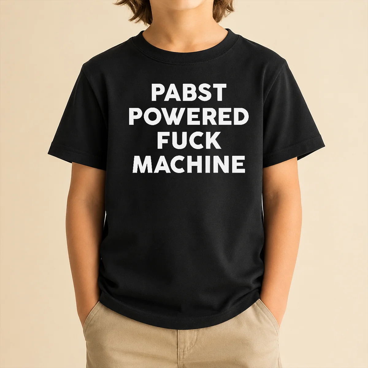 Good Pabst Powered Fuck Machine Bold All Caps Statement Typography Quote Text Kids T-Shirt