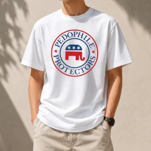 Good Republican Pedophile Protectors Party t shirt in black, short-sleeve cotton crew neck