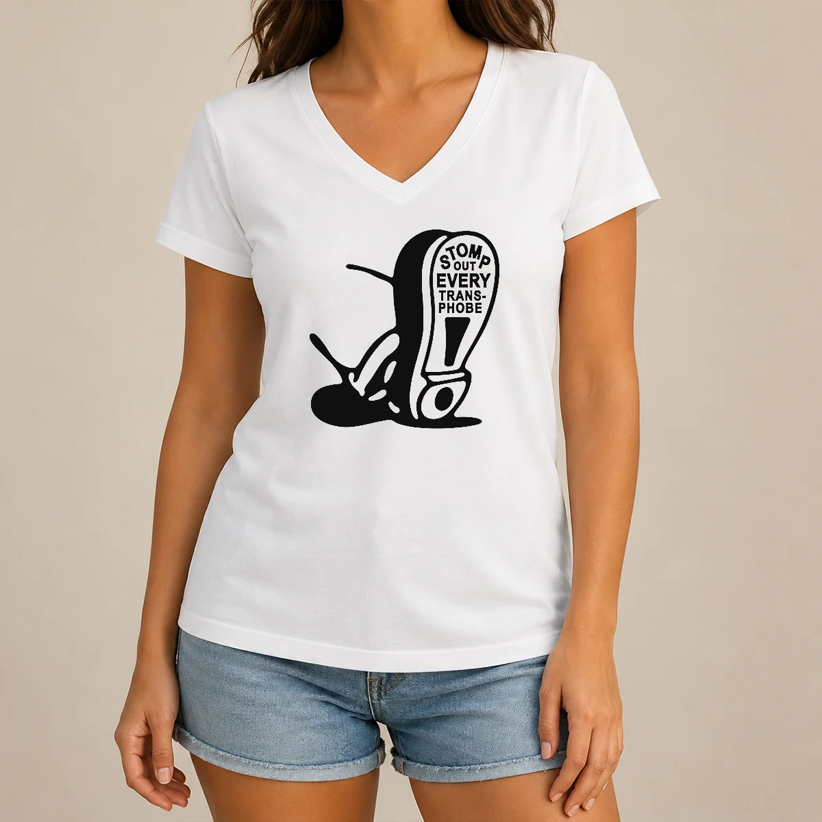 Good Stomp Out Every Transphobe Boot V-Neck Shirt Good Stomp Out Every Transphobe Boot V-Neck Shirt