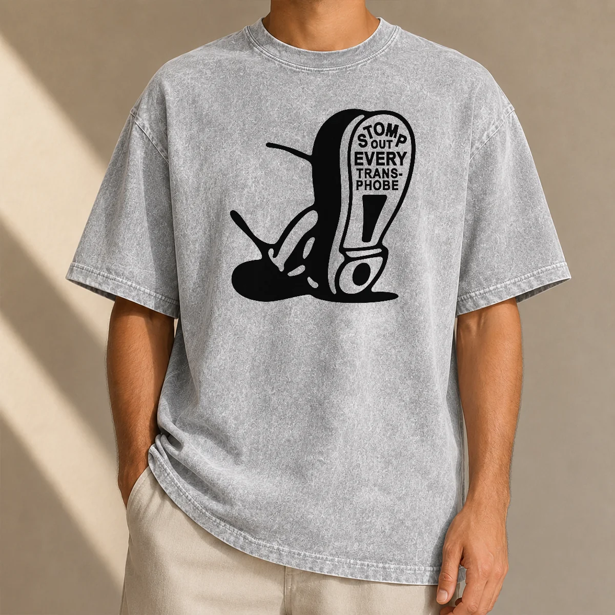 Good Stomp Out Every Transphobe Boot Social Justice Activism Equality Protest printed on a soft washed t shirt