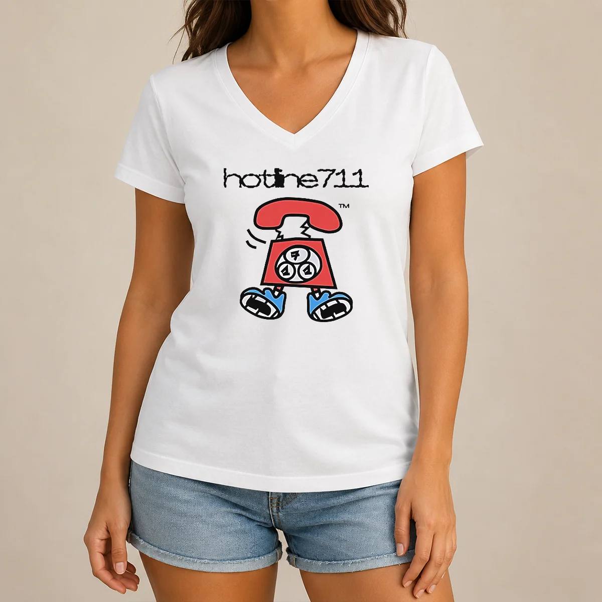 Good Telephone Cartoon Hotline711 V-Neck Shirt Good Telephone Cartoon Hotline711 V-Neck Shirt