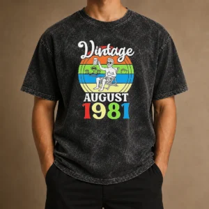 Good Vintage August 1981 Washed T Shirt in faded black with vintage print on front