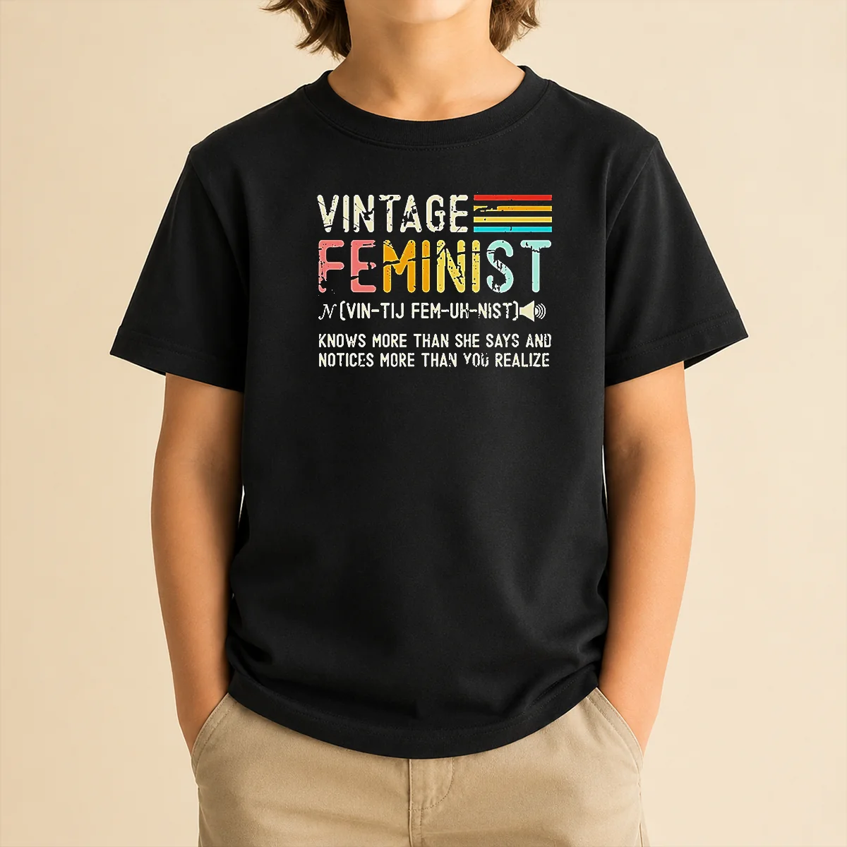 Good Vintage Feminist Knows More Than She Says Kids T-Shirt
