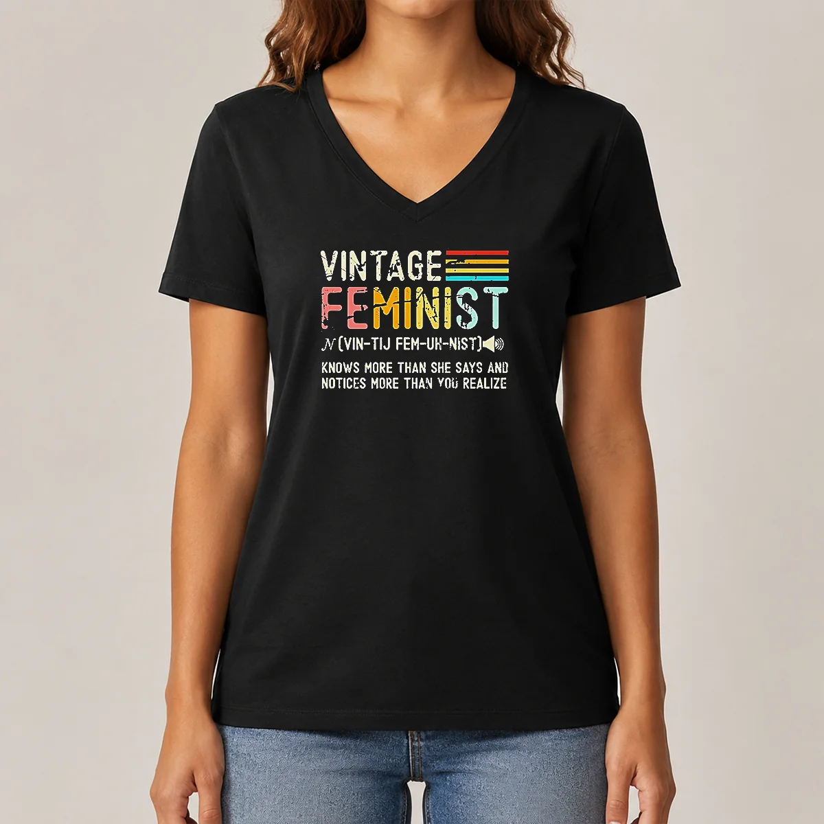 Good Vintage Feminist Knows More Than V-Neck Shirt Good Vintage Feminist Knows More Than V-Neck Shirt