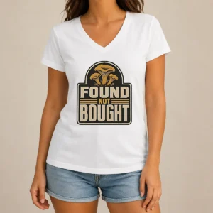 Happy Pretty Found Not Bought Chanterelle Mushroom Badge V-Neck Shirt