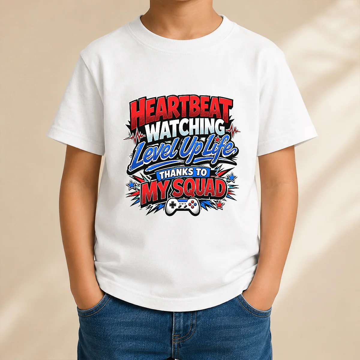 Heartbeat Watching Level Up Life Thanks To My Squad Comic Kids T-Shirt