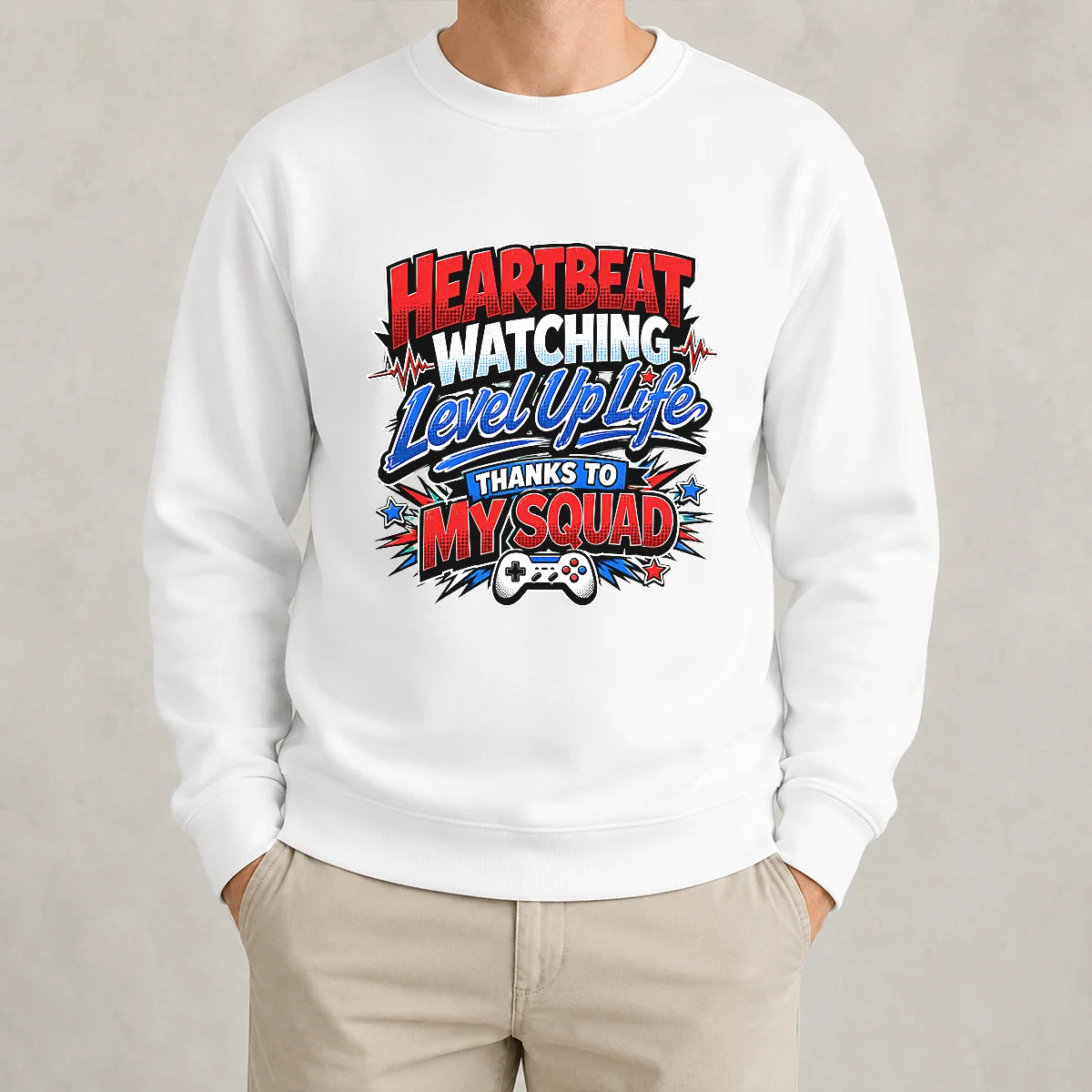 Heartbeat Watching Level Up Life Thanks To My Squad Comic Sweater