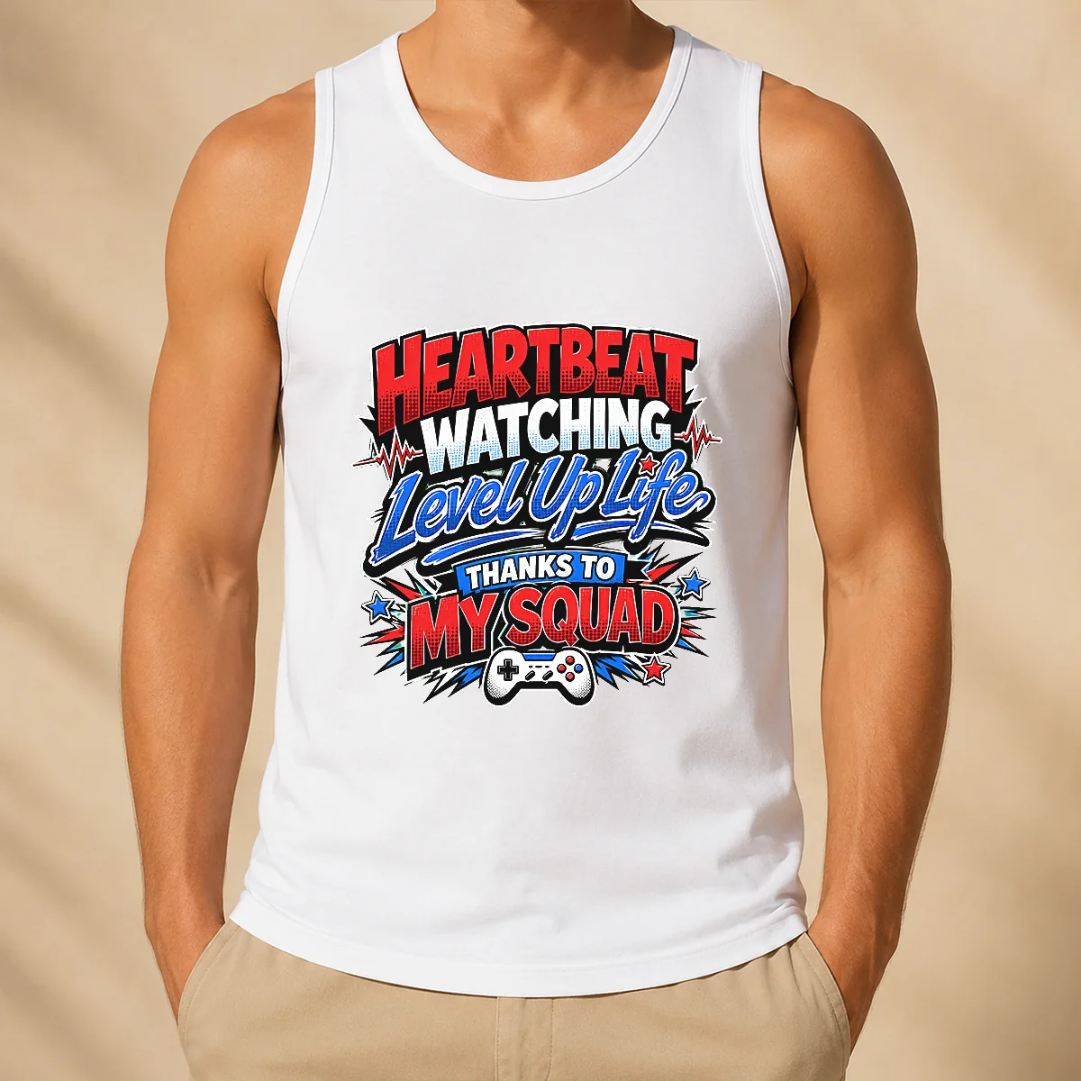 Heartbeat Watching Level Up Life Thanks To My Squad Comic Tank Top