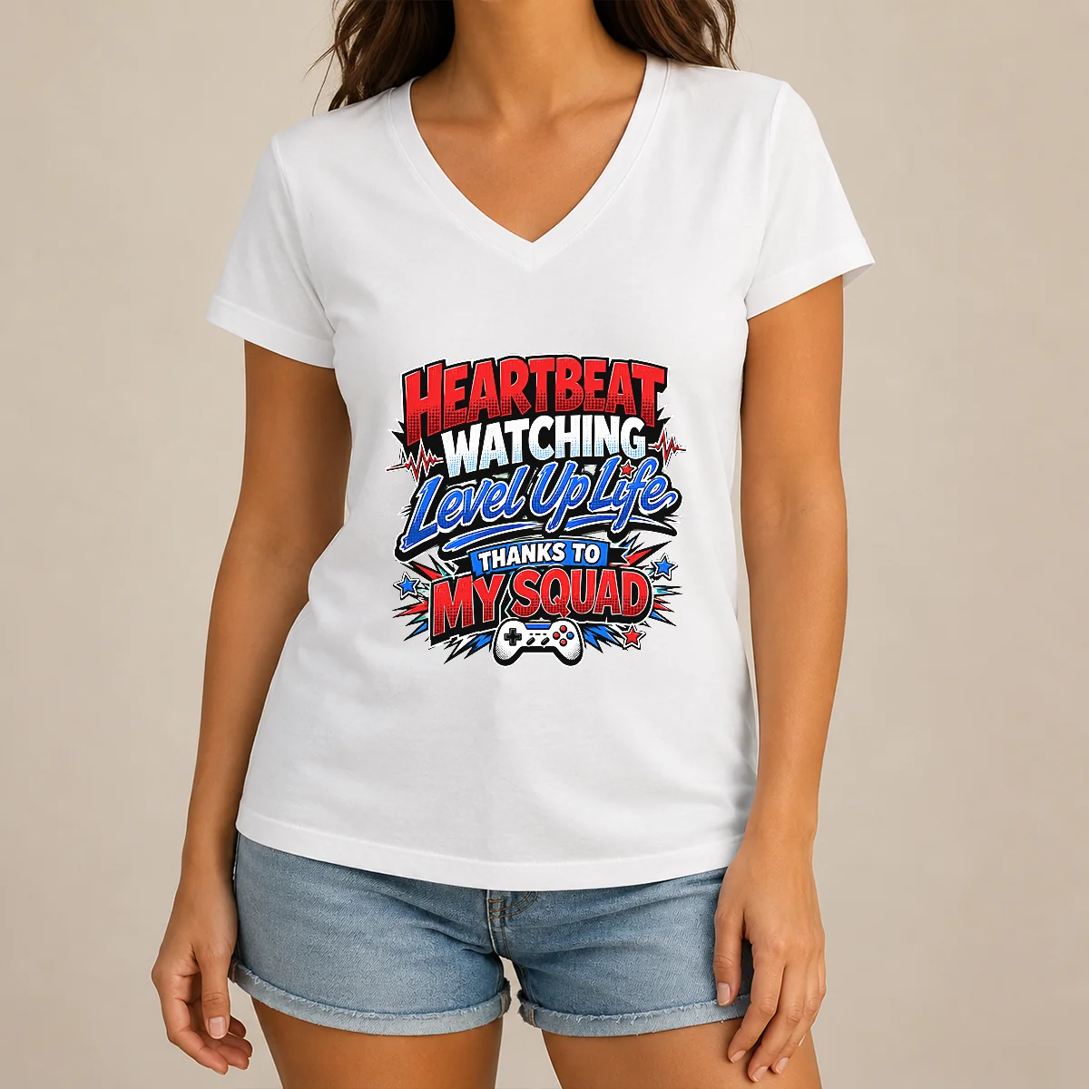 Heartbeat Watching Level Up Life Thanks V-Neck Shirt Heartbeat Watching Level Up Life Thanks V-Neck Shirt
