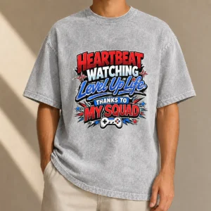 Heartbeat Watching Level Up Life Thanks To My Squad Comic Washed T-Shirt