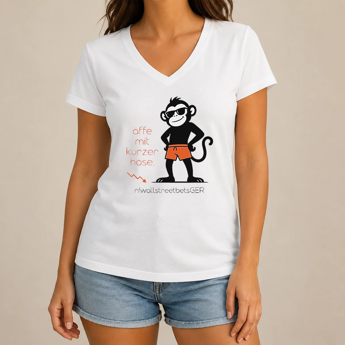 Hot Affe Mit Kurzer Hose V-Neck Shirt Hot Affe Mit Kurzer Hose V-Neck Shirt