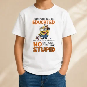 Hot Minion Despicable Me Ignorance Can Be Educated And Crazy Can Be Medicated Kids T-Shirt