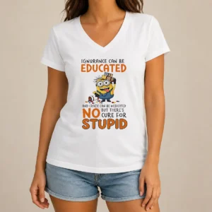 Hot Minion Despicable Me Ignorance Can Be Educated And Crazy Can Be Medicated V-Neck Shirt