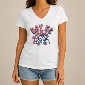 Hot Nice Kid'S Bay FC Soccer Player Ash V Neck Shirt in light ash color with short sleeves and fitted cut