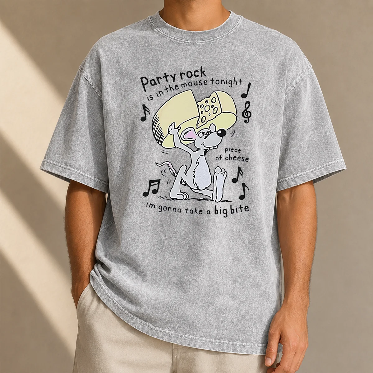Hot Party Rock Is In The Mouse Tonight Piece Of Cheese Im Gonna Take A Big Bite Washed T-Shirt