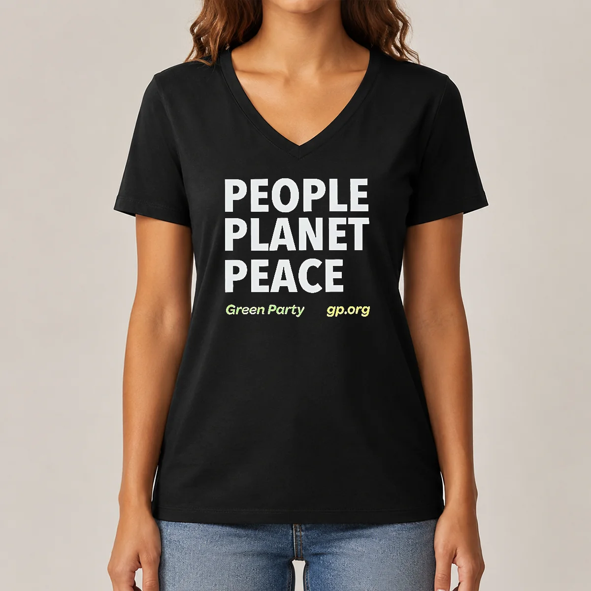 Hot Perfect People Planet Peace Green V-Neck Shirt Hot Perfect People Planet Peace Green V-Neck Shirt