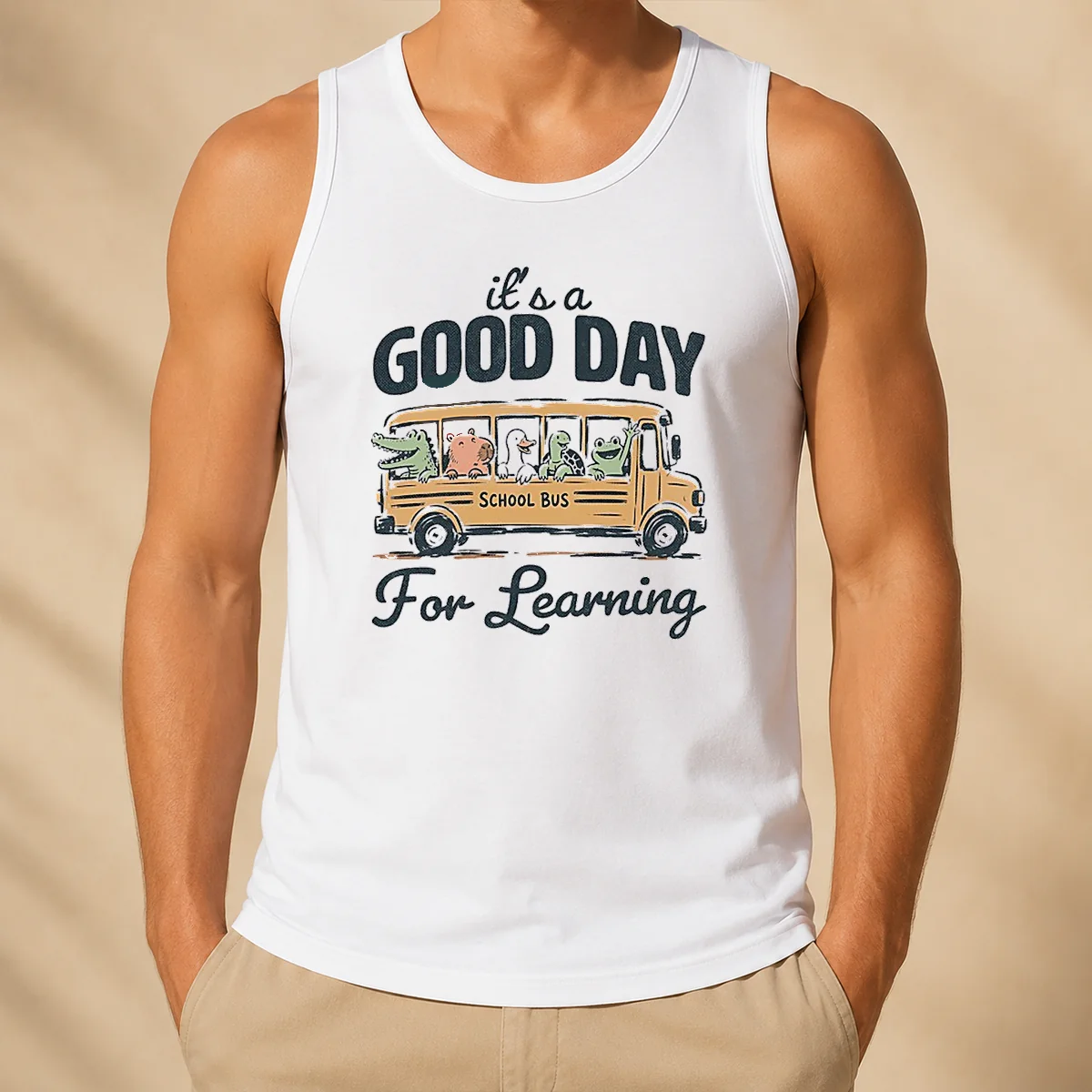 Hot Premium It'S A Good Day For Learning School Bus Animals Tank Top