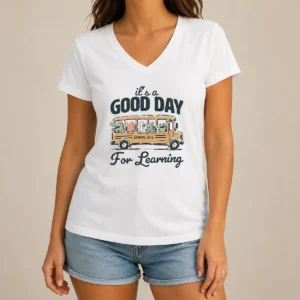 Hot Premium It'S A Good Day For Learning School Bus Animals V Neck Shirt in soft fabric with colorful school bus and animal graphics