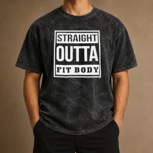 Hot Premium Straight Outta Fit Body Parody Pop Quote Washed T-Shirt