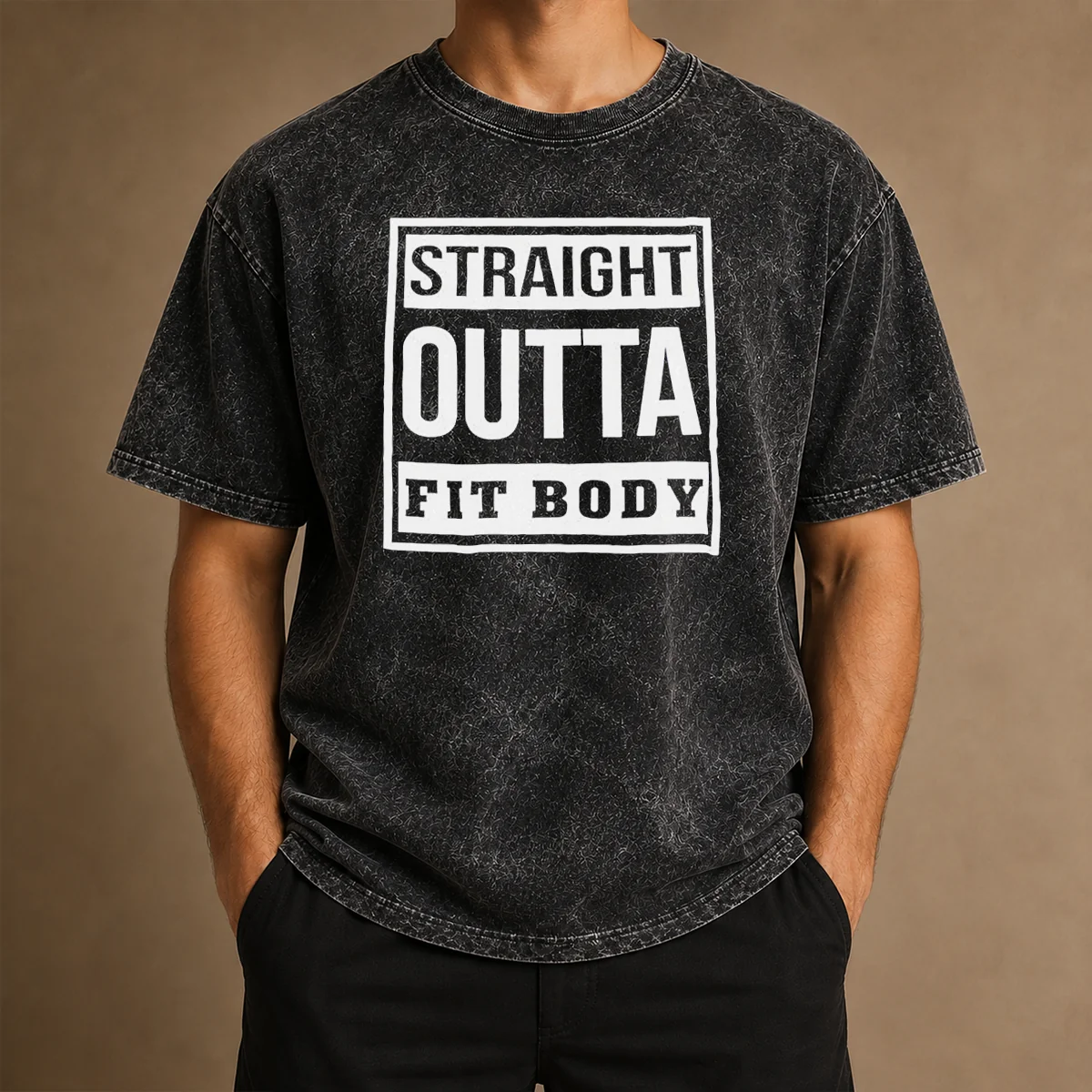 Hot Premium Straight Outta Fit Body Parody Pop Quote Washed T-Shirt