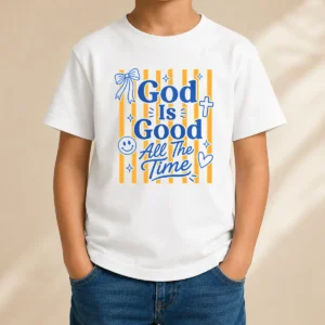Hot Pretty God Is Good Everyday Retro Stripe Christian Quote Kids T-Shirt