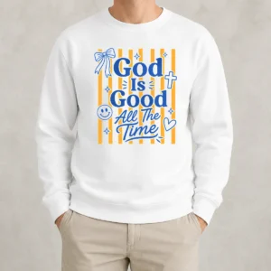 Hot Pretty God Is Good Everyday Retro Stripe Christian Quote Sweater
