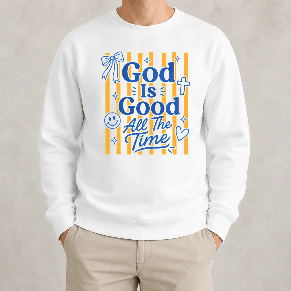Hot Pretty God Is Good Everyday Retro Stripe Christian Quote Sweater