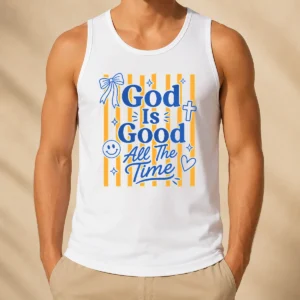Hot Pretty God Is Good Everyday Retro Stripe Christian Quote Tank Top