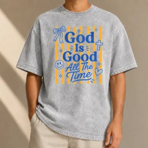 Hot Pretty God Is Good Everyday Retro Stripe Christian Quote Washed T-Shirt