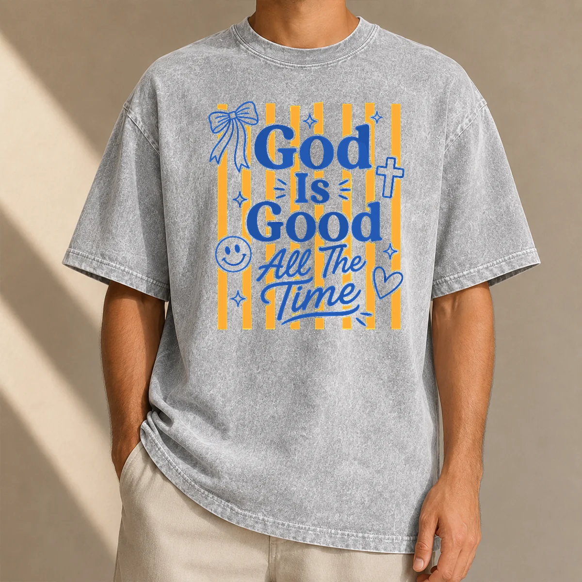 Hot Pretty God Is Good Everyday Retro Stripe Christian Quote Washed T-Shirt