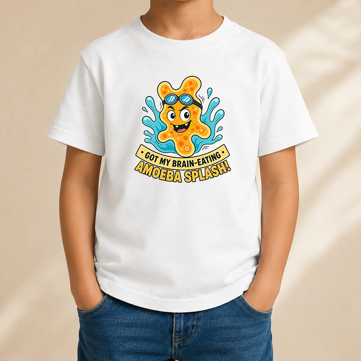 Hot Pretty Playful Brain Amoeba Minimalist Humor kids t shirt featuring a unique brain amoeba graphic on a comfortable cotton tee