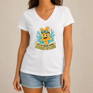 Hot Pretty Playful Brain Amoeba Minimalist Humor V Neck Shirt in soft fabric with a minimalist humorous design