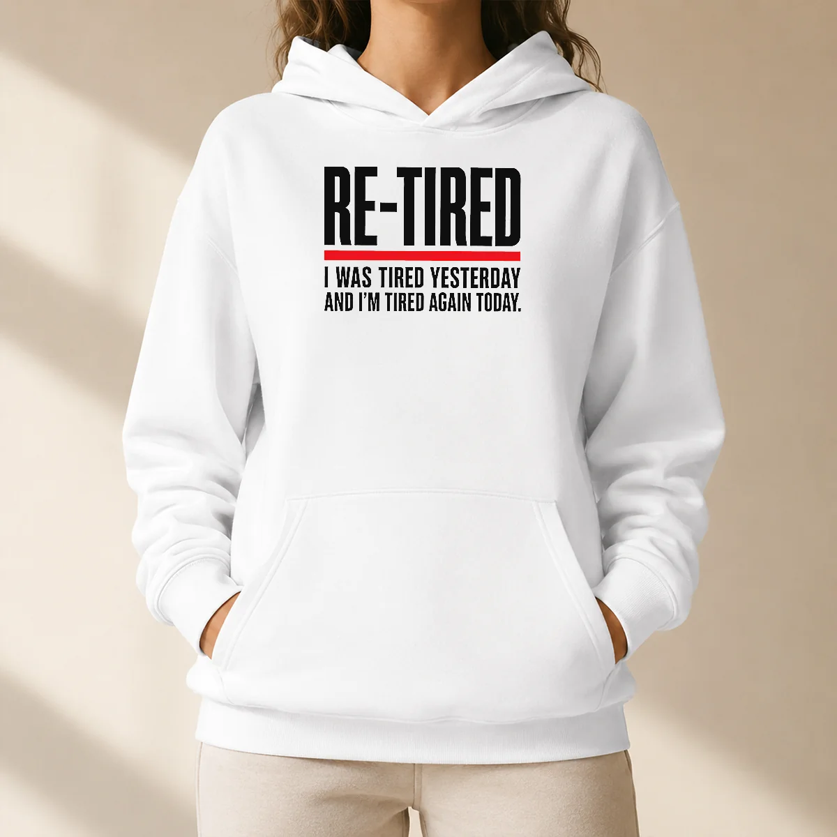 Hot RE TIRED Funny Office Burnout Graphic Geek Hoodie