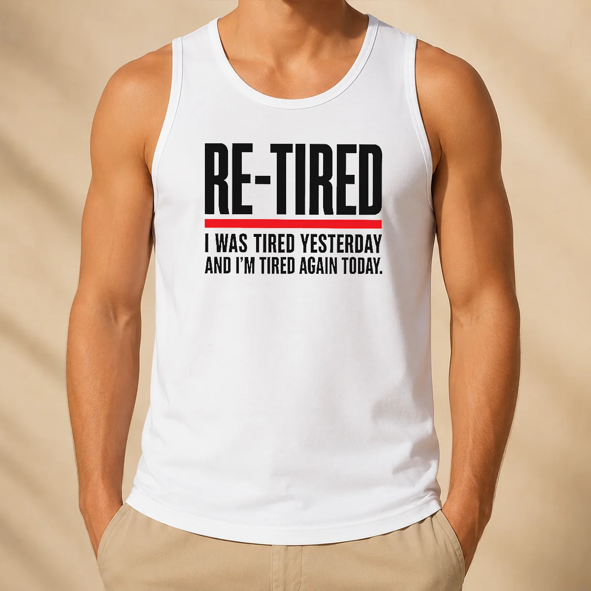 Hot RE TIRED Funny Office Burnout Graphic Geek Tank Top