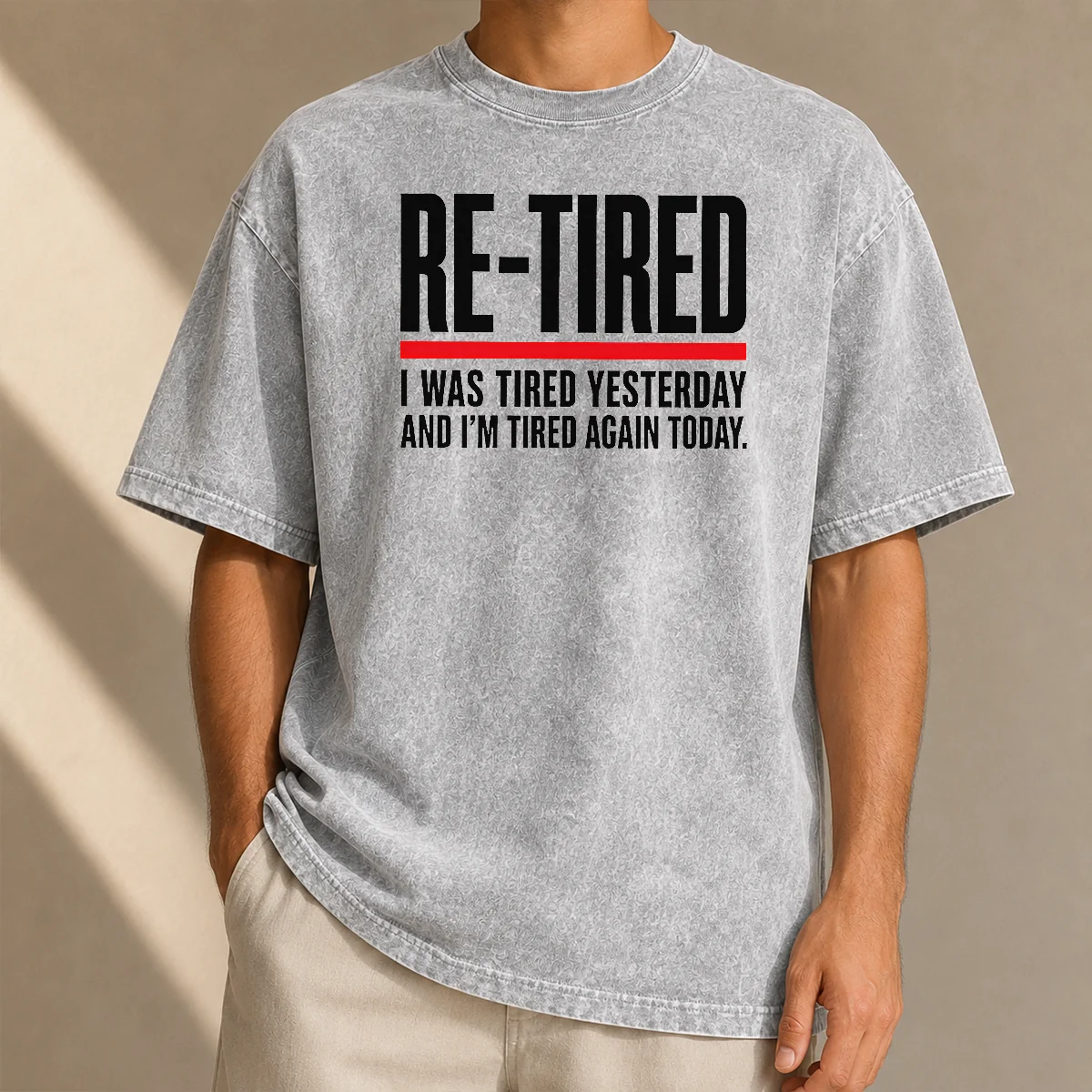 Hot RE TIRED Funny Office Burnout Graphic Geek Washed T-Shirt