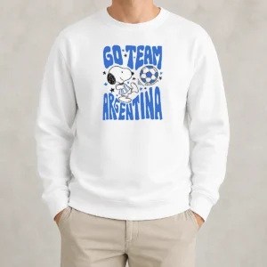 Hot Snoopy Go Team Argentina World Cup 2026 Sweater featuring a cozy crewneck design with vibrant Argentina World Cup graphics
