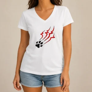 Hot Stripe Tiger Claw Scratch V Neck Shirt in vibrant colors featuring a tiger claw stripe design on soft fabric