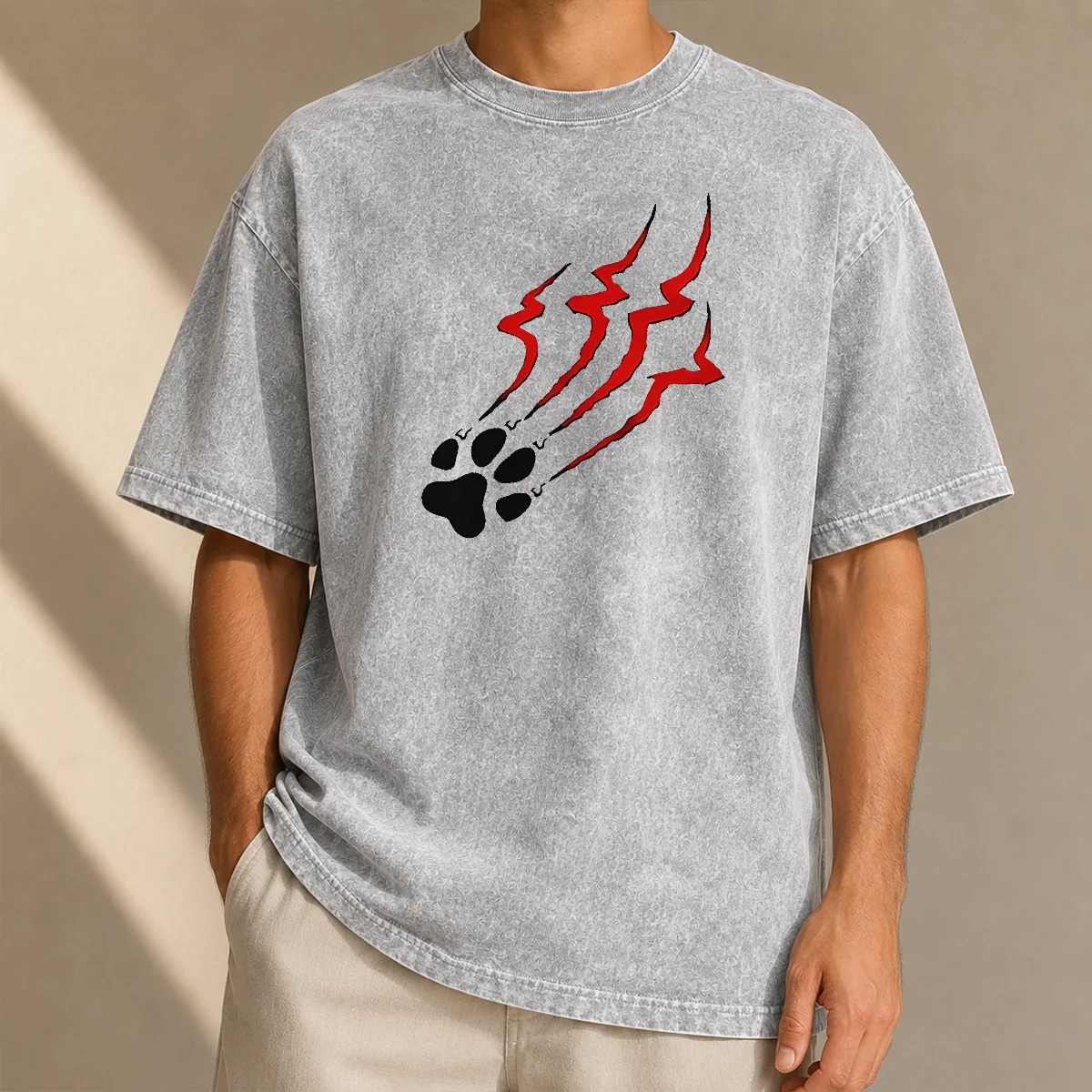 Hot Stripe Tiger Claw Scratch Washed T-Shirt