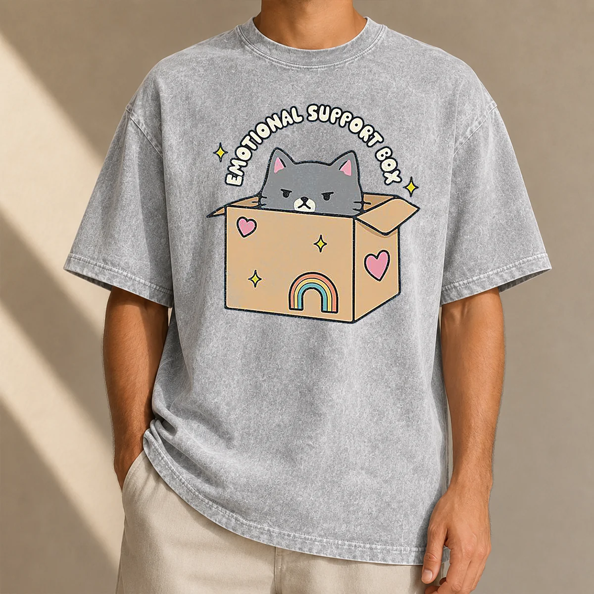 Nice Awesome Emotional Support Box Washed T-Shirt