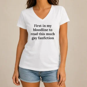 Nice Awesome First In My Bloodline To Read This Much Gay Fanfiction V Neck Shirt in soft cotton fabric with comfortable fit