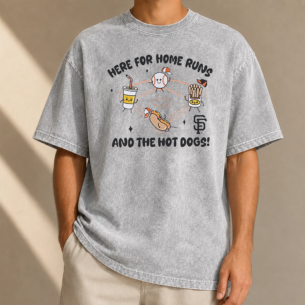 Nice Here For Home Runs And The Hot Dogs San Francisco Giants Washed T-Shirt