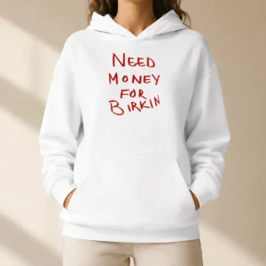 Nice Paris Hilton Need Money For Birkin Hoodie in black with front graphic print and drawstring hood