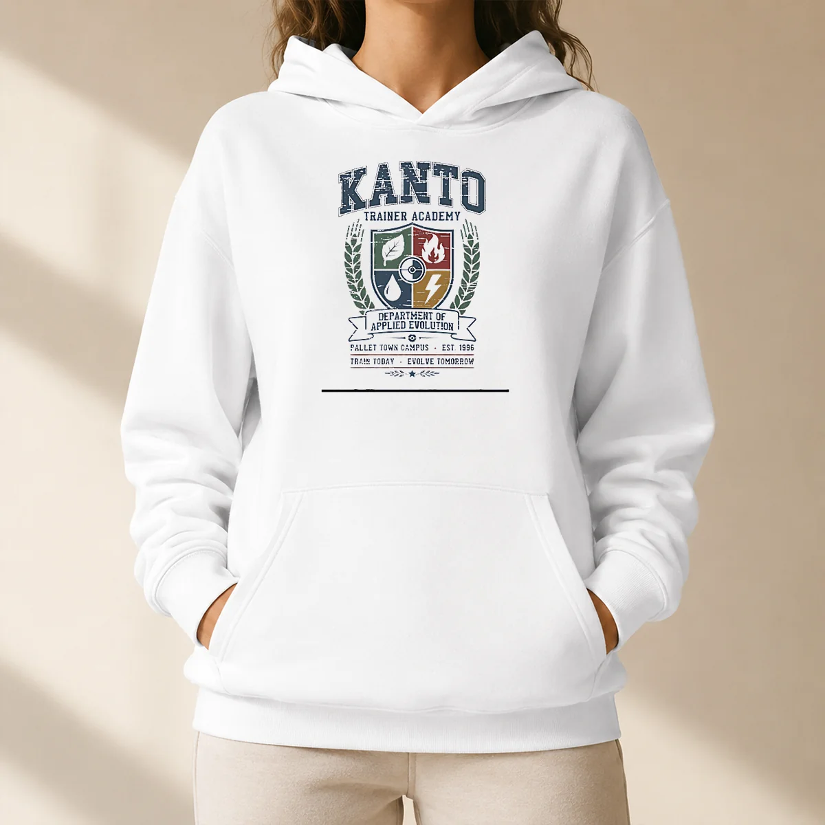 Nice Pretty Kanto Trainer Academy Department Of Applied Evolution Pallet Town Campus Hoodie in charcoal grey, front view with kangaroo pocket